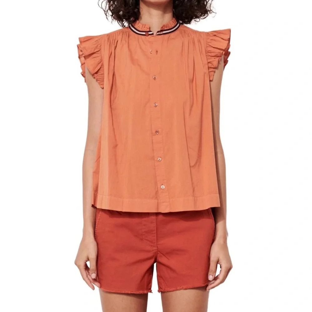 NWT Sundry Flutter Sleeve Button Down Top Spice O… - image 1